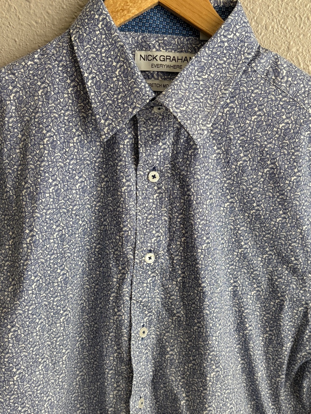 Nick Graham Blue White Paisley Print Cotton Long Sleeve Button Up Shirt - Picture 4 of 7